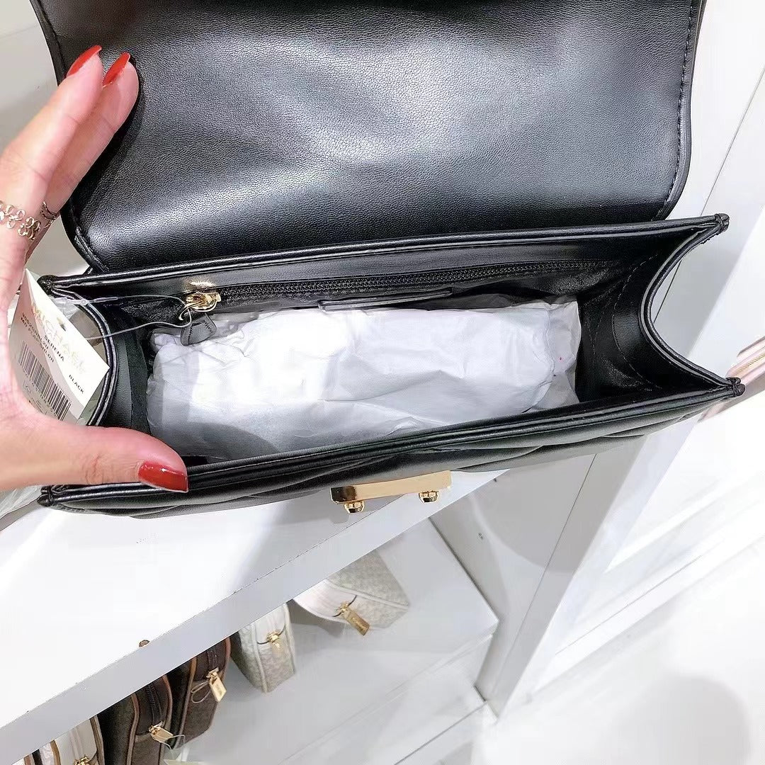MICHAEL Michael 35S2GNRL2U Kors Serena Medium Flap Shoulder Bag In Gold/Black MICHAEL Michael 35S2GNRL2U Kors Serena Medium Flap Shoulder Bag In Gold/Black